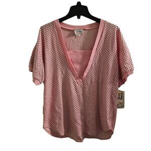 💋 VTG 1982 K.K. USA Pink Polka Dot Oversized V-Neck Top NWT 38 Coquette